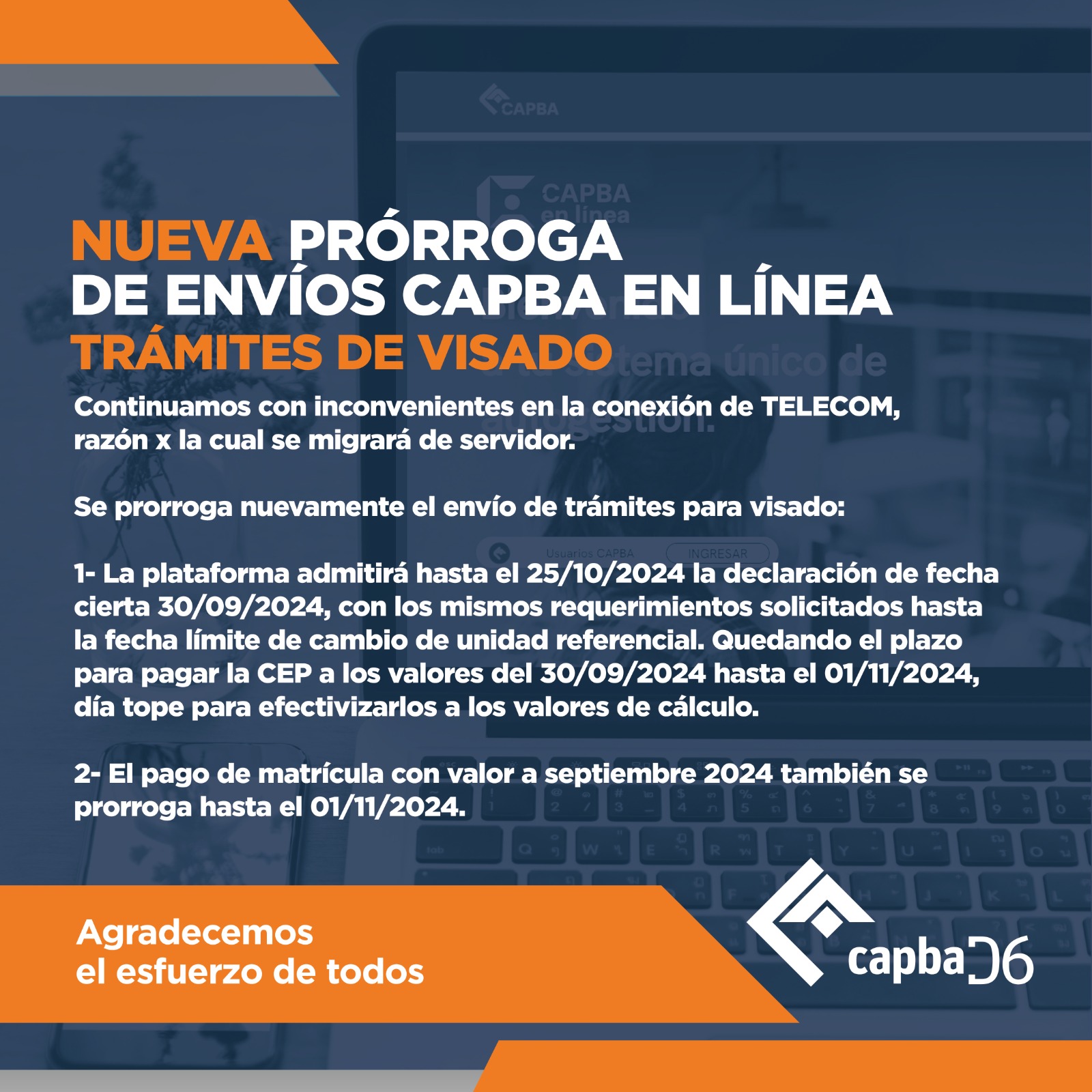 Nueva prórroga de envíos CAPBA en línea – Trámites de visado