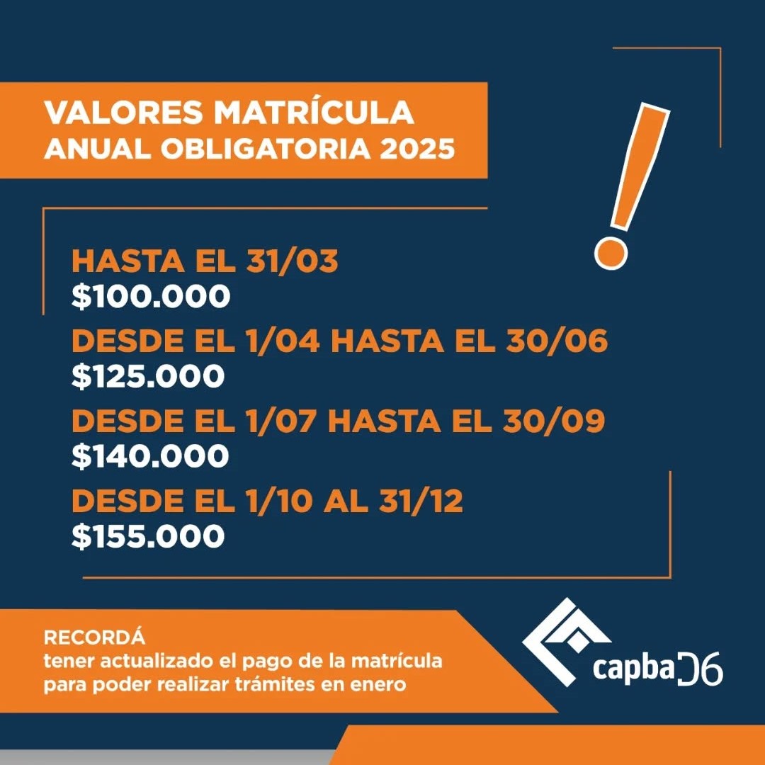Valores matrícula anual obligatoria – 2025