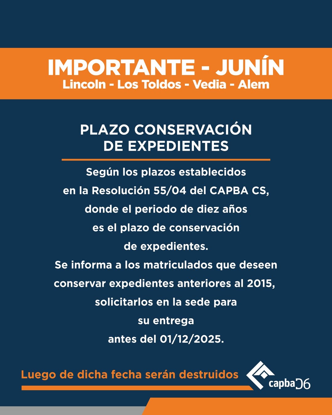 IMPORTANTE – JUNÍN Lincoln – Los Toldos – Vedia – Alem